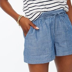 Two (2) pairs sz. M J.Crew Linen-blend drawstring short- chambray and red/orange
